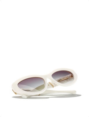 Pre-owned Chanel Womens White Ch5513 Cat Eye-frame Acetate Sunglasses