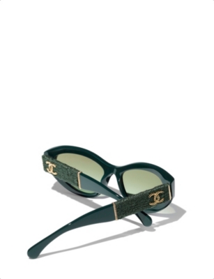 Pre-owned Chanel Womens Green Ch5513 Cat Eye-frame Acetate Sunglasses