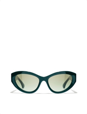 Pre-owned Chanel Womens Green Ch5513 Cat Eye-frame Acetate Sunglasses