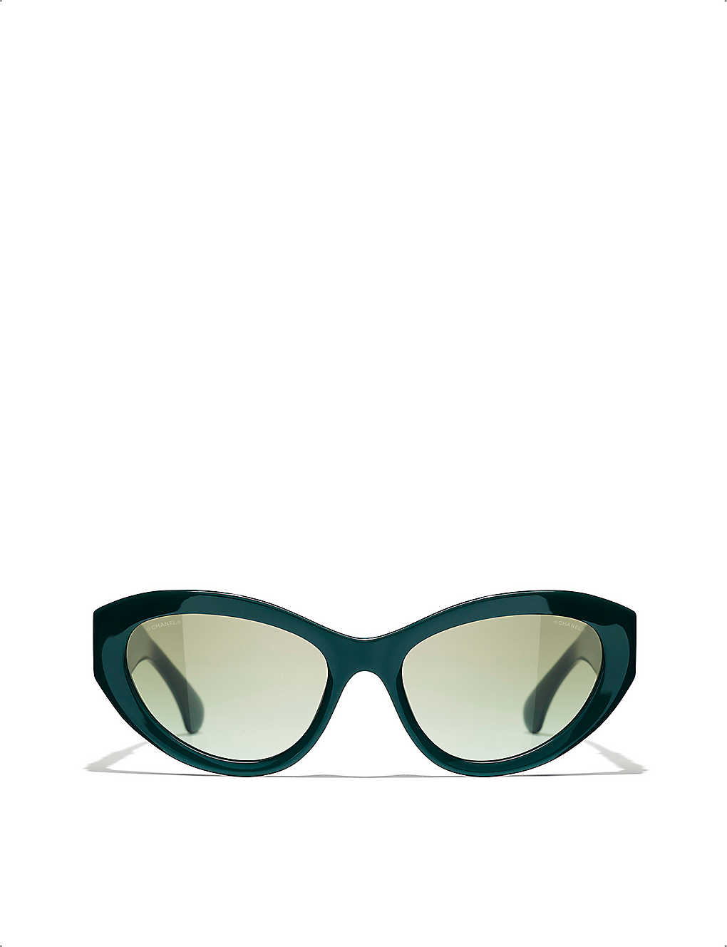 Pre-owned Chanel Womens Green Ch5513 Cat Eye-frame Acetate Sunglasses
