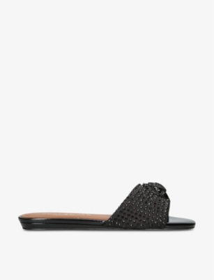 Shop Kurt Geiger London Women's Black Kensington Crystal-embellished Satin Flat Sandals