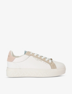 Shop Kurt Geiger Kensington Logo-embossed Low-top Leather Trainers In White/comb