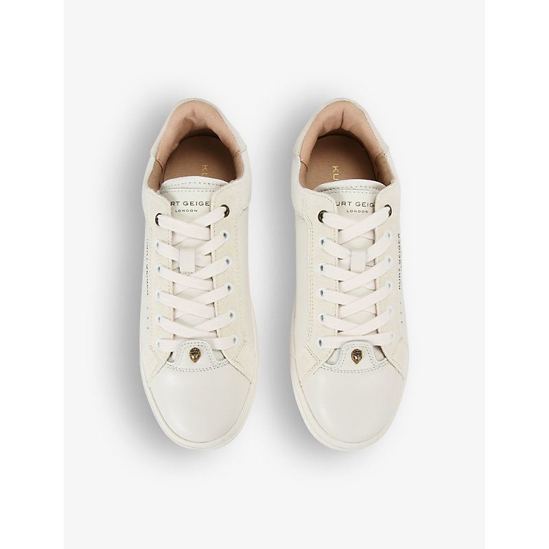 Shop Kurt Geiger Kensington Logo-embossed Low-top Leather Trainers In White/oth