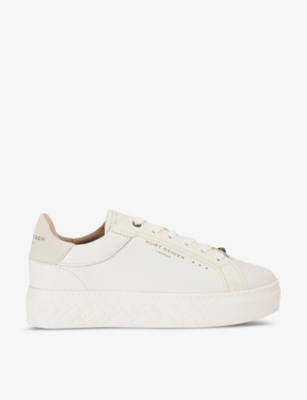 Kurt Geiger Kensington Logo-embossed Low-top Leather Trainers In White/oth