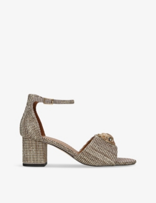 KURT GEIGER LONDON: Kensington houndstooth block-heel woven sandals