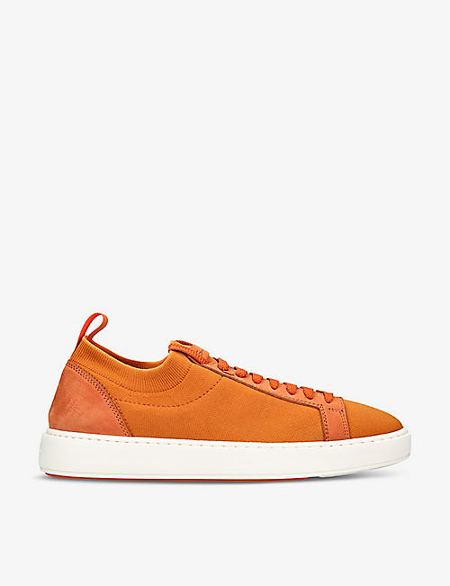 SANTONI: Tech stretch-knit and suede low-top trainers