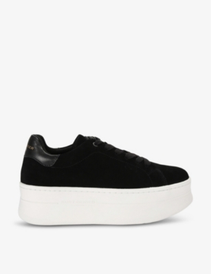 Shop Kurt Geiger London Women's Black Laney Pumped Eagle-embellished Platform Leather Trainers