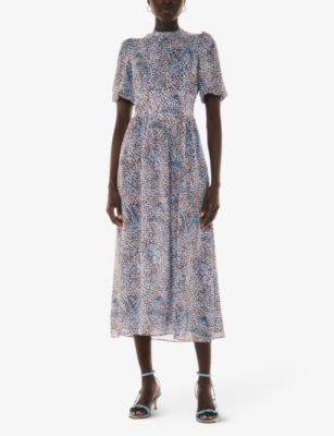 Shop Whistles Women's Blair Graphic-print Puff-sleeve Woven Midi Dress In Multi-coloured