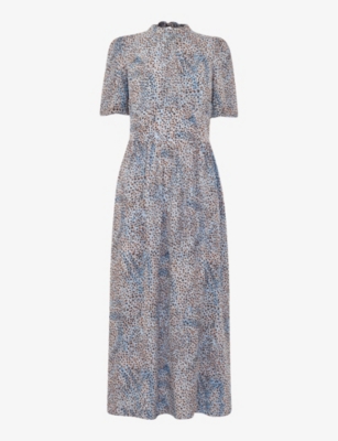 Whistles Womens Multi-coloured Blair Graphic-print Puff-sleeve Woven Midi Dress