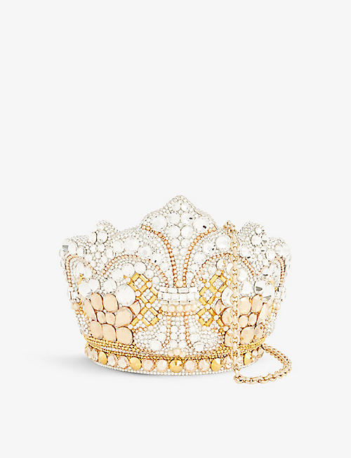 JUDITH LEIBER COUTURE: Crown crystal-embellished brass clutch bag
