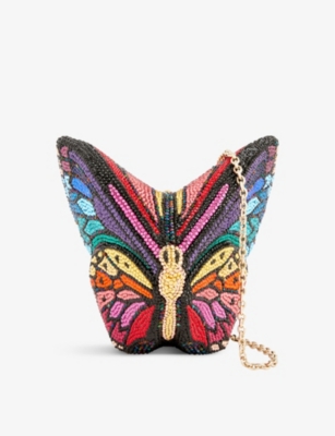 Butterfly crystal-embellished gold-tone clutch