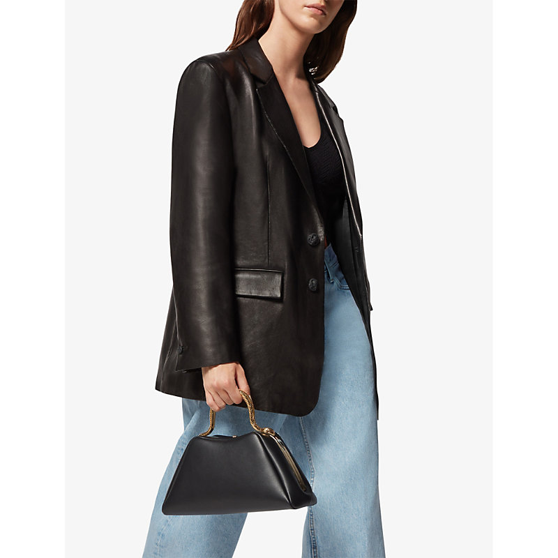 Shop Bvlgari Serpentine Leather Top-handle Bag In Black