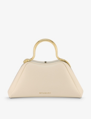 Shop Bvlgari Womens White Serpentine Leather Top-handle Bag