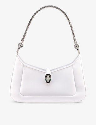 Shop Bvlgari Womens White Serpenti Baia Small Leather Shoulder Bag