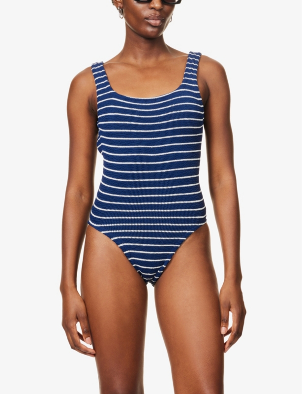 Square-neck striped swimsuit