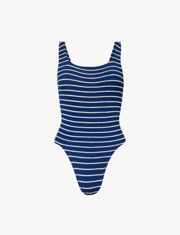 Square-neck striped swimsuit