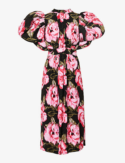 ROTATE BIRGER CHRISTENSEN: Floral-print puff-sleeve woven maxi dress