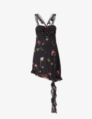 Rotate Birger Christensen Rotate Light Assymetric Floral Print Mini Dress In Sachet Pink Comb