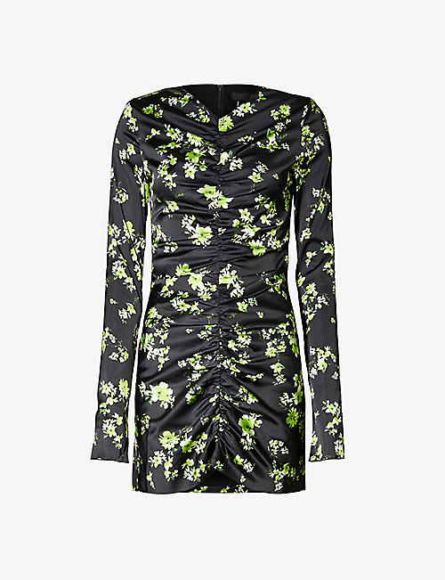 ROTATE BIRGER CHRISTENSEN: Ruched floral-print stretch-recycled-polyester mini dress