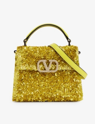 VALENTINO GARAVANI - VSLING mini crystal-embellished leather and woven  top-handle bag