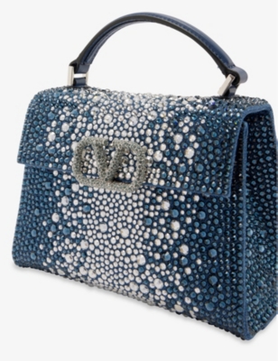 VALENTINO GARAVANI - VSLING mini crystal-embellished leather and woven  top-handle bag