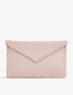 Valentino Garavani Pink Rockstud Leather Envelope Clutch Bag