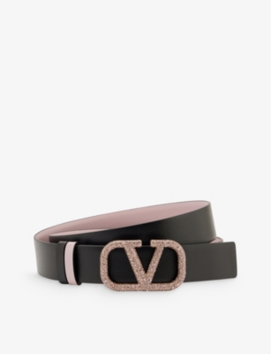 Valentino Garavani Vlogo Leather Bracelet in Water Lilac