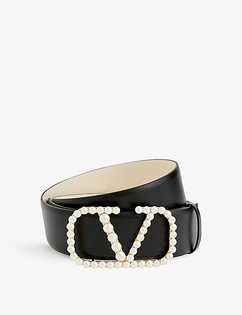 VALENTINO GARAVANI: V-logo pearlescent-buckle leather belt