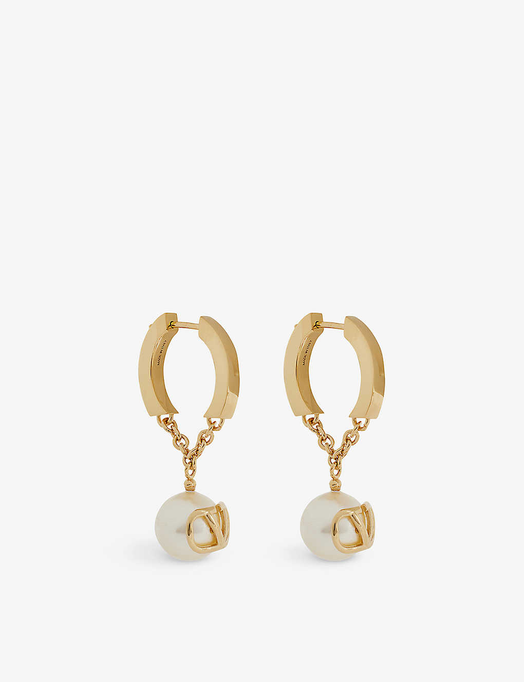 Valentino Garavani Vlogo Brass And Pearl Earrings In Oro 18/cream