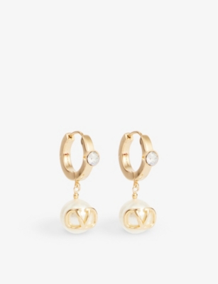 VALENTINO GARAVANI: VLOGO brass and faux-pearl drop earrings