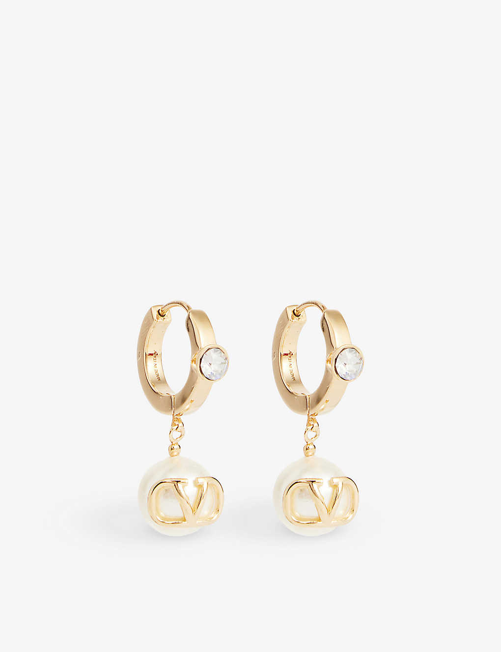 Valentino Garavani Vlogo Brass And Faux-pearl Drop Earrings In Oro/cream/crystal Silver