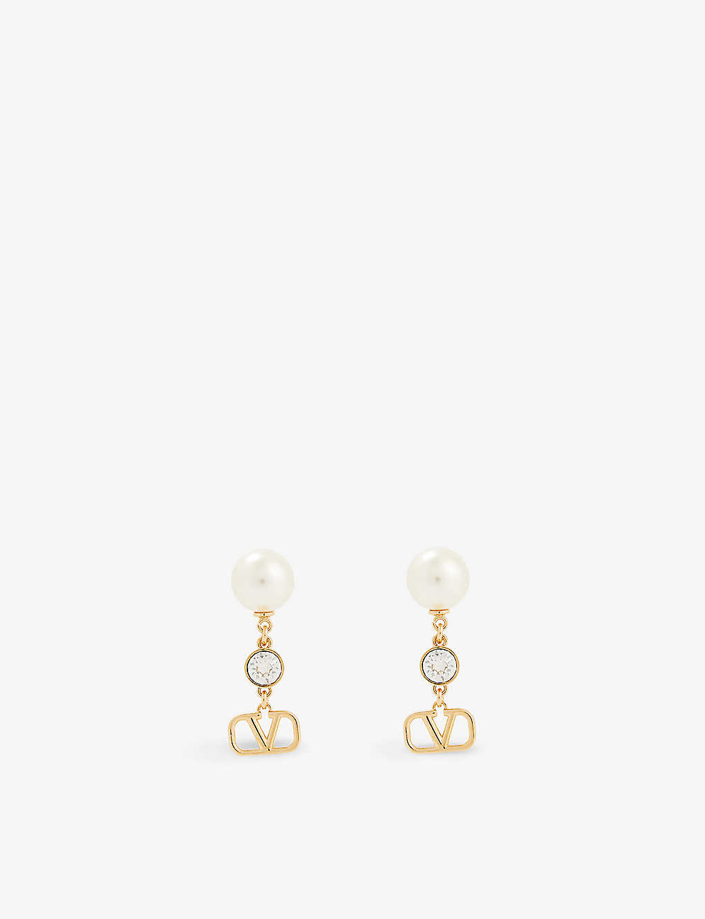 Shop Valentino Garavani Womens Oro/cream/crystal Silver Vlogo Crystal-embellished Pearl And Metal Earring