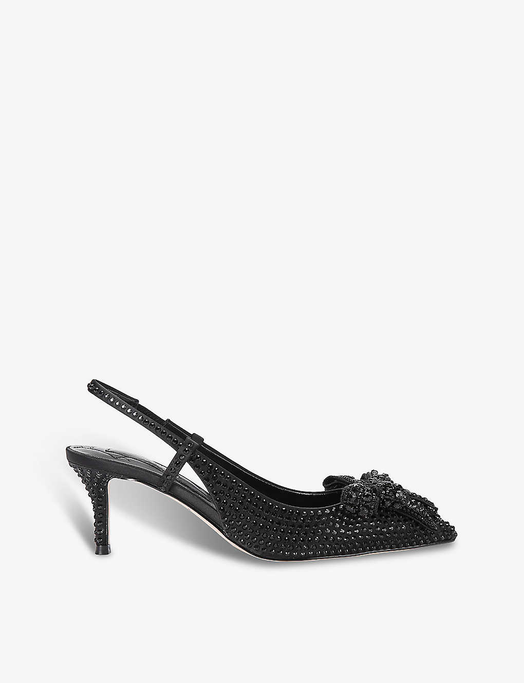 Shop Kurt Geiger Belgravia Crystal-embellished Bow Heeled Satin Sandals In Black
