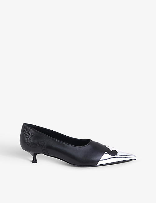 AGL: Metallic-tip leather heeled courts