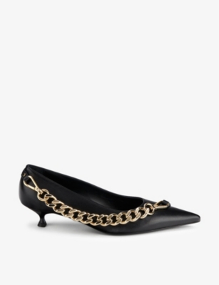 AGL K Two chain embellished leather heeled courts Selfridges