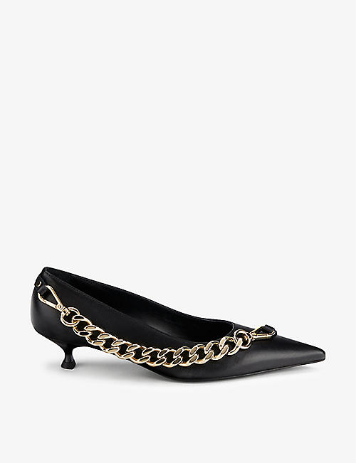 AGL: K Two chain-embellished leather heeled courts