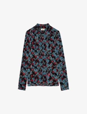 ZADIG & VOLTAIRE ZADIG&VOLTAIRE WOMENS NOIR TCHIN FLORAL-PRINT SILK SHIRT,69327118