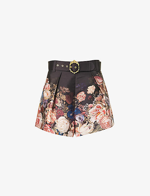 ZIMMERMANN: Floral-print high-rise silk and cotton-blend shorts