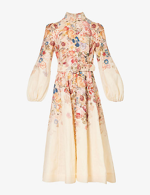ZIMMERMANN: Luminosity floral-print linen midi dress