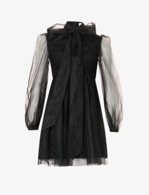 Zimmermann Semi-sheer High-neck Woven Mini Dress In Black