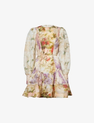 ZIMMERMANN ZIMMERMANN WOMEN'S MULTI SPLICED FLORAL SENSORY FLORAL-PRINT LINEN AND SILK-BLEND MINI DRESS