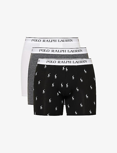 POLO RALPH LAUREN: Polo Pony branded-waistband pack of three stretch-cotton trunks