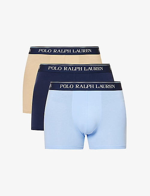 POLO RALPH LAUREN: Logo-waistband pack of three stretch-cotton trunks