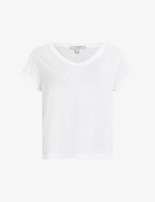 Shop Allsaints Women's White Anna V-neck Organic-cotton T-shirt