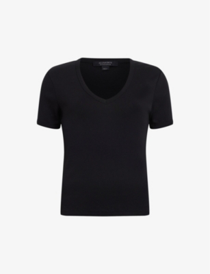 Shop Allsaints Women's Black Evie V-neck Organic-cotton T-shirt