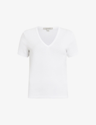 Shop Allsaints Women's White Evie V-neck Organic-cotton T-shirt