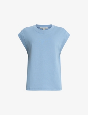 Shop Allsaints Women's Denim Blue Esme Crewneck Organic-cotton T-shirt
