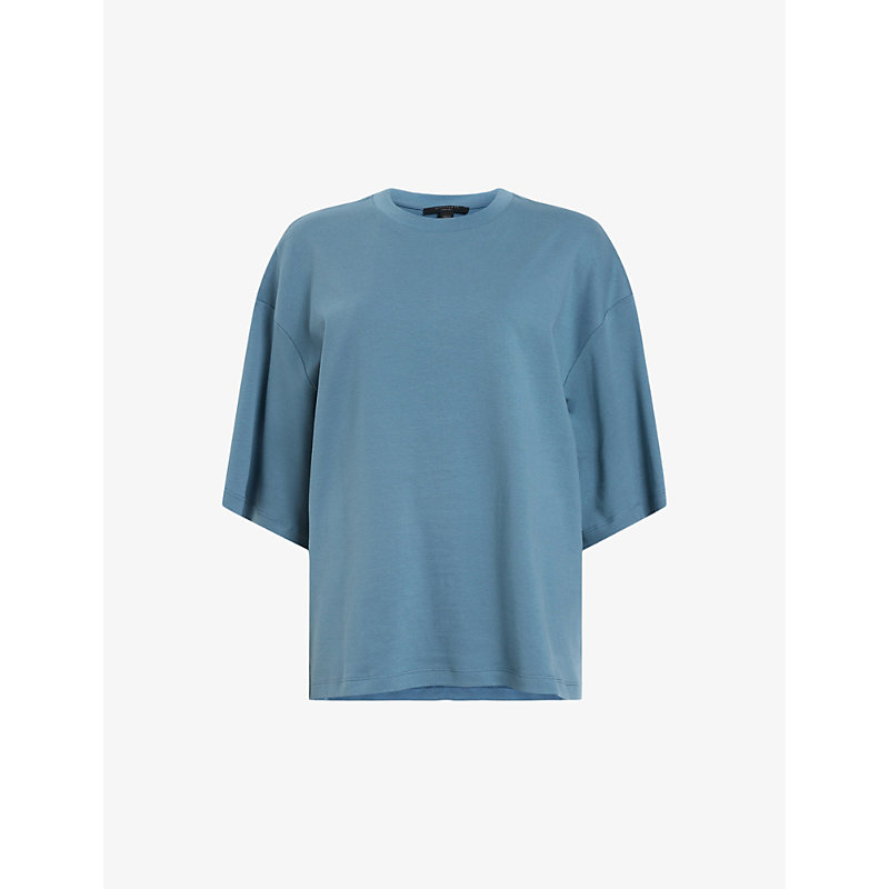 Shop Allsaints Women's Petrol Blue Amelie Relaxed-fit Short-sleeve Organic-cotton T-shirt