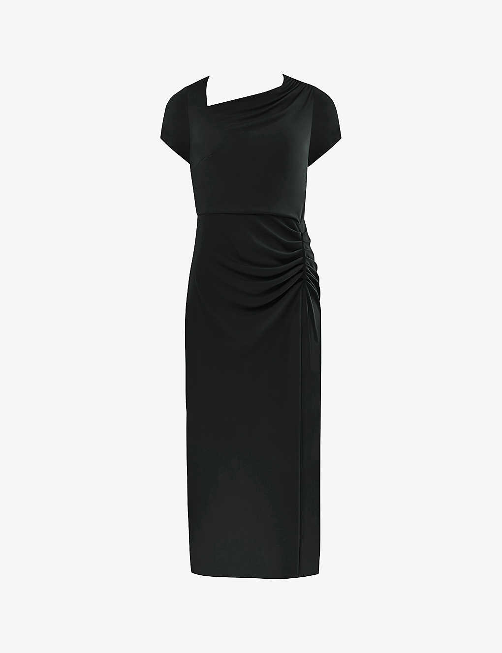 Ro&zo Asymmetric-neckline Split-neck Crepe Midi Dress In Black