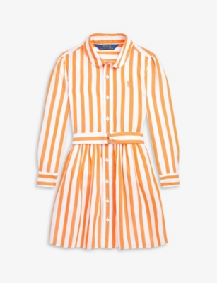 Polo Ralph Lauren Striped Cotton Poplin Shirt Dress In May Orange/white